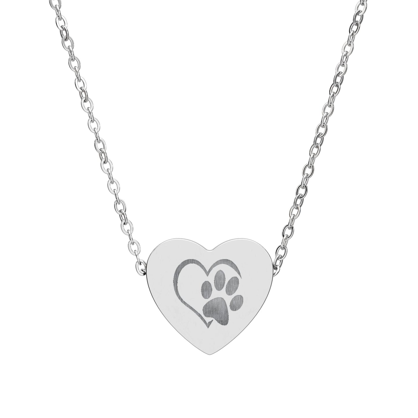 Engravable Paw Print Heart Necklace — Personalized Pet Memorial Jewelry