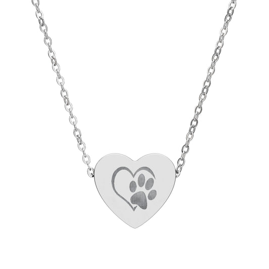 Engravable Paw Print Heart Necklace — Personalized Pet Memorial Jewelry