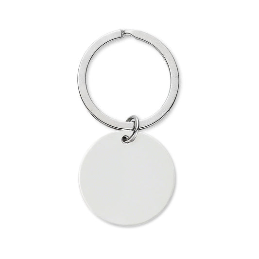 Engraved Stainless Steel Round Keychain — Heartbeat Paw Print Design
