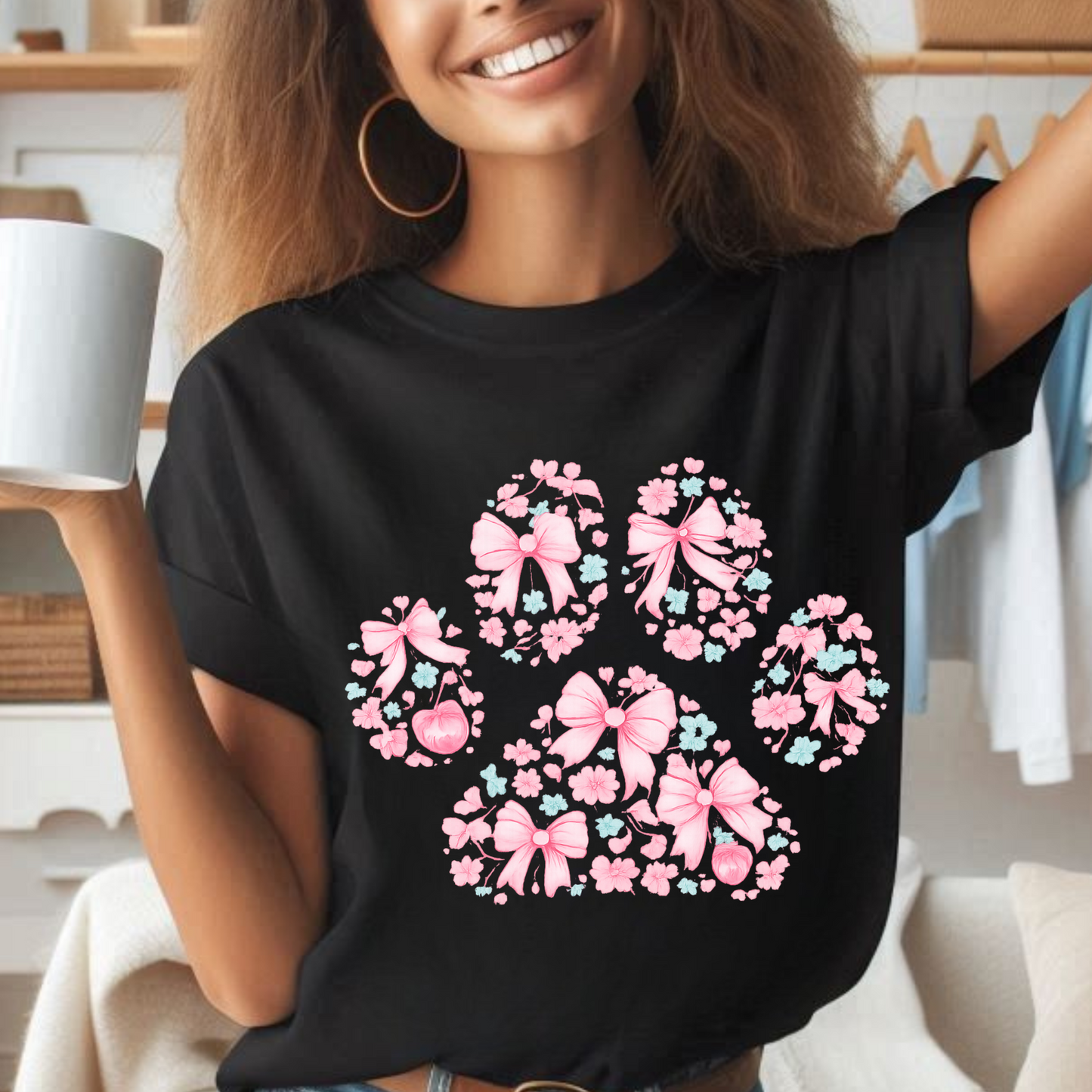 Floral Bow Paw Print Shirt – Dog Lover Tee