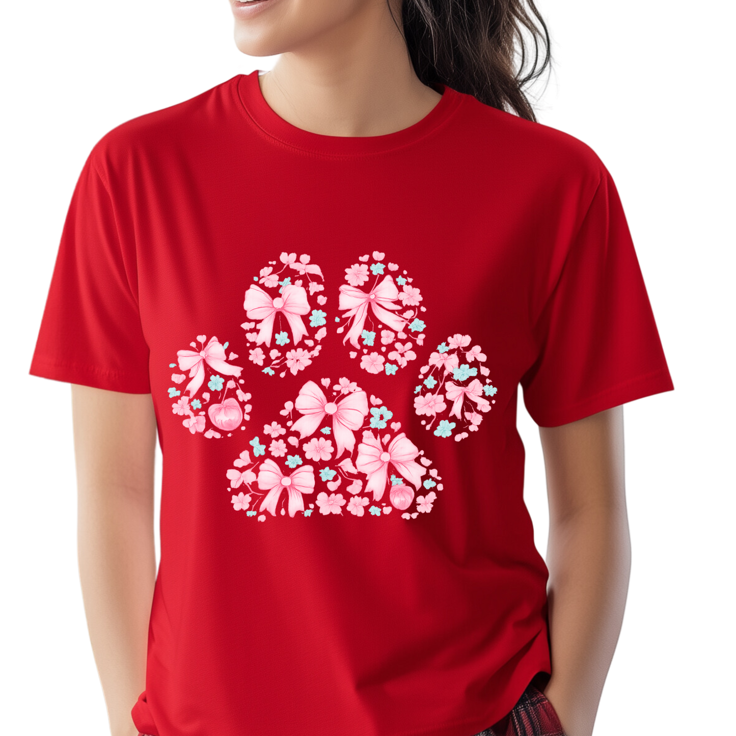Floral Bow Paw Print Shirt – Dog Lover Tee