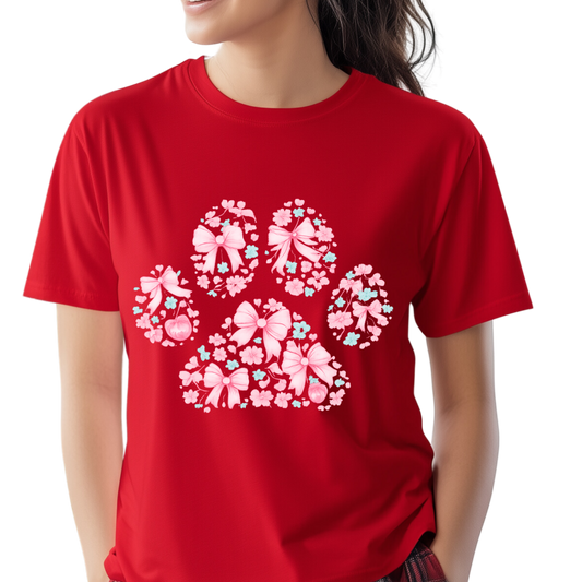Floral Bow Paw Print Shirt – Dog Lover Tee